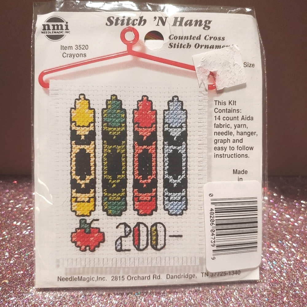 nmi 3520 Crayons Cross Stitch Kit nmi Stitch 'N Hang Vintage Teacher